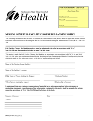 DOH Form 260-004 Nursing Home Full Facility Closure Bed Banking Notice - Washington