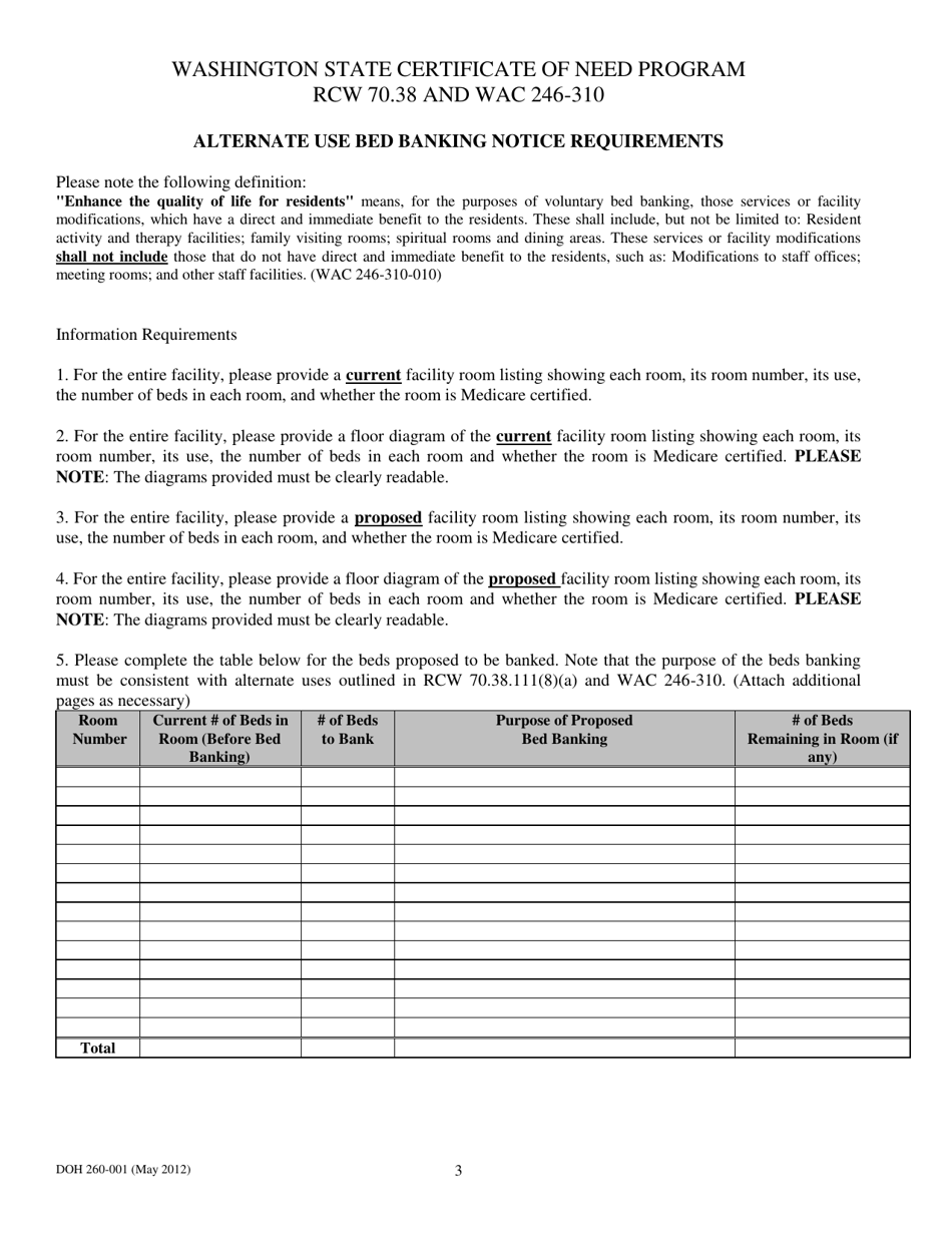 DOH Form 260-001 Nursing Home Alternativeuse Bed Banking Notice - Washington, Page 3