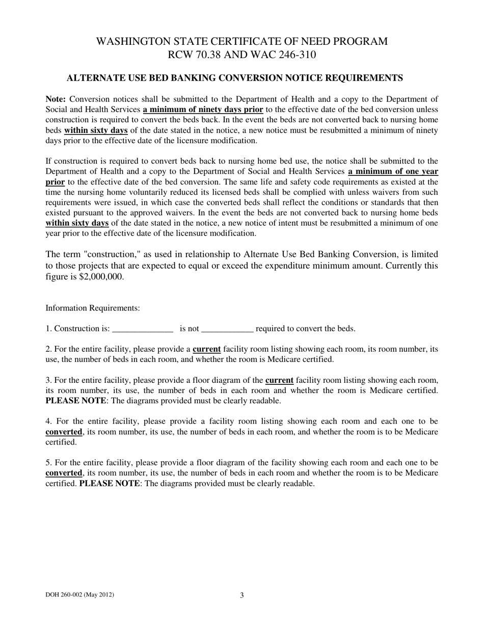 DOH Form 260-002 Nursing Home Alternative Bed Banking Conversion Notice - Washington, Page 3