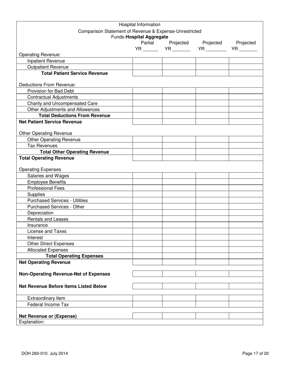 DOH Form 260-010 Application for Certificate of Need Purchase of Part or All of a Hospital - Washington, Page 17