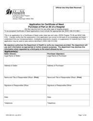 DOH Form 260-010 Application for Certificate of Need Purchase of Part or All of a Hospital - Washington