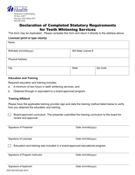 Document preview: DOH Form 643-020 Declaration of Completed Statutory Requirements for Teeth Whitening Services - Washington