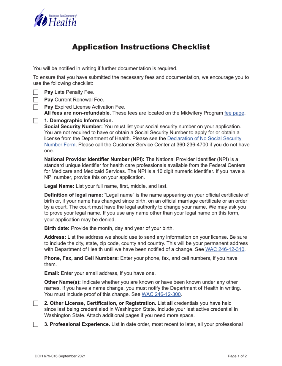 DOH Form 679-119 Midwifery Expired License Activation Application Packet - Washington, Page 3