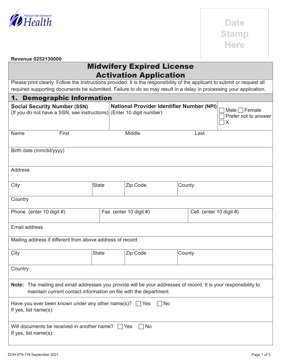 DOH Form 679-119 Midwifery Expired License Activation Application Packet - Washington, Page 5