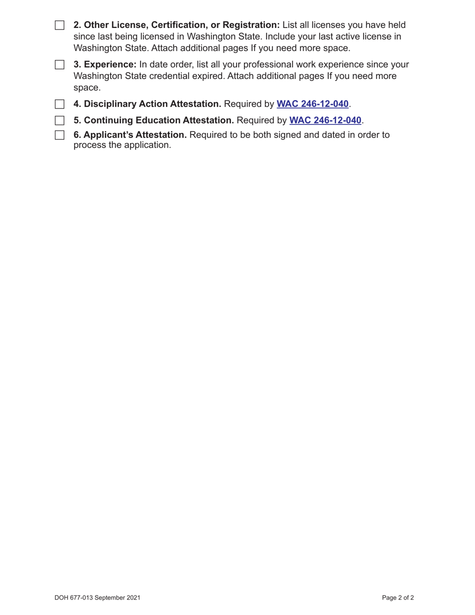 DOH Form 677-012 Prosthetist Expired License Application Packet - Washington, Page 4