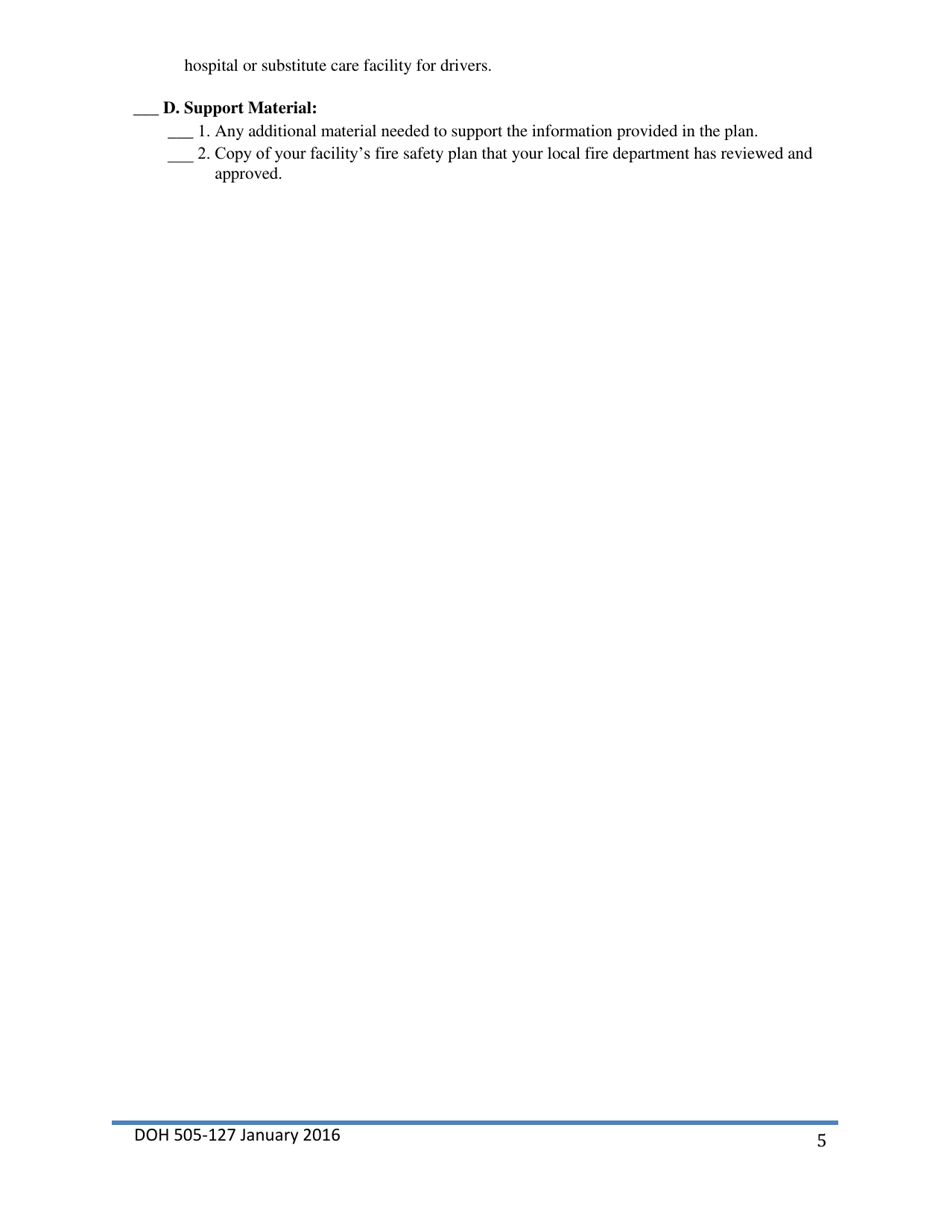 DOH Form 505-127 Sample Disaster Planning Checklist - Ambulatory Surgical Facilities - Washington, Page 5