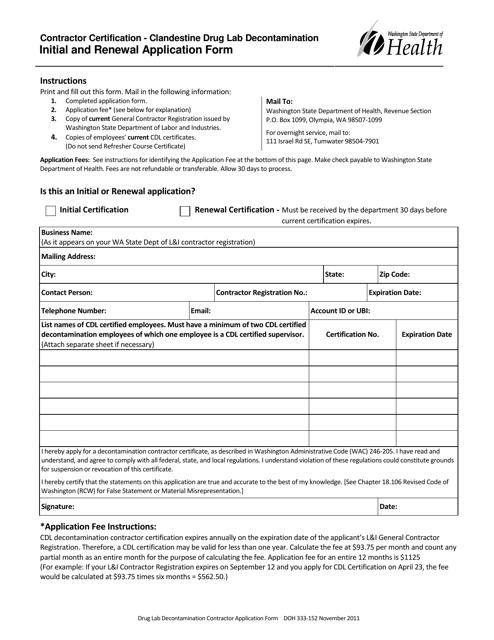 DOH Form 333-152  Printable Pdf