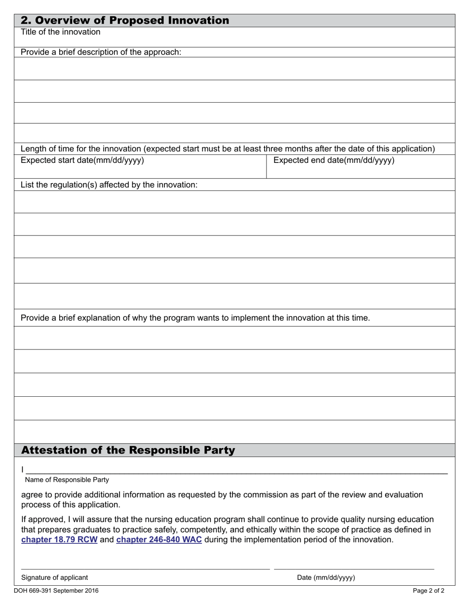 DOH Form 669-391 Innovation in Nursing Education Application - Washington, Page 6