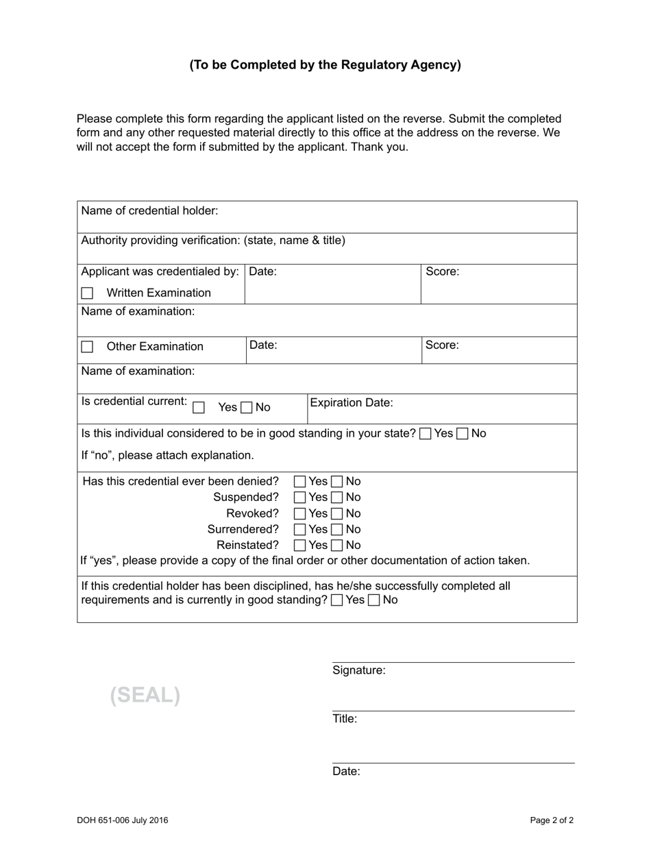 DOH Form 651-006 - Fill Out, Sign Online and Download Printable PDF ...