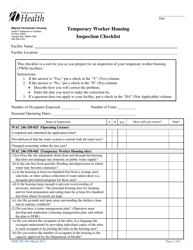 DOH Form 505-094 Temporary Worker Housing Inspection Checklist - Washington