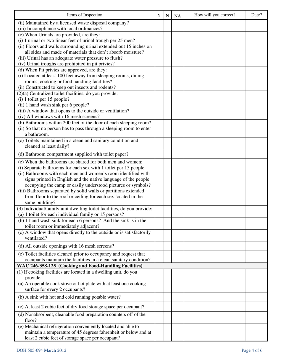 DOH Form 505-094 - Fill Out, Sign Online and Download Printable PDF ...