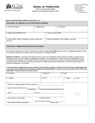 Document preview: DOH Form 422-158 Denial of Parentage - Washington