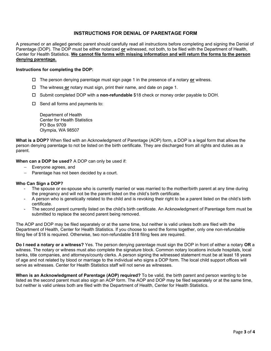 DOH Form 422-158 Denial of Parentage - Washington, Page 3