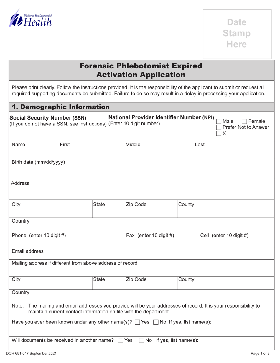 Doh Form 651 047 Fill Out Sign Online And Download Printable Pdf Washington Templateroller 2886