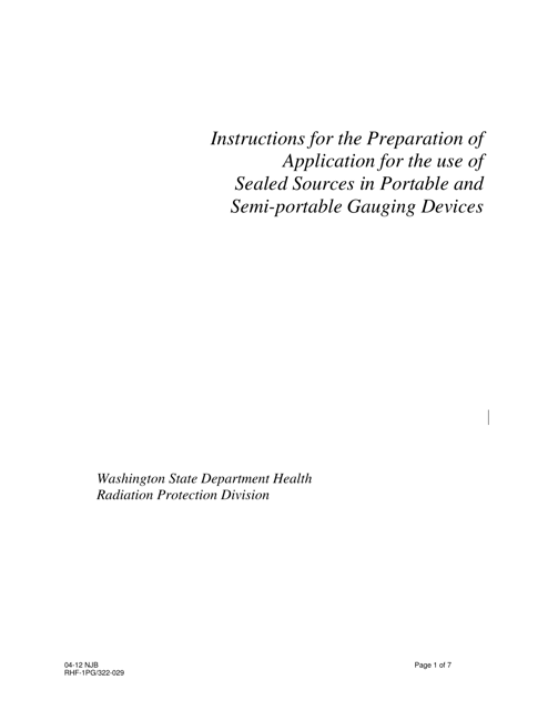 Instructions for Form RHF-1PG, DOH Form 322-029 Application for Radioactive Material Licence - Portable Gauge - Washington