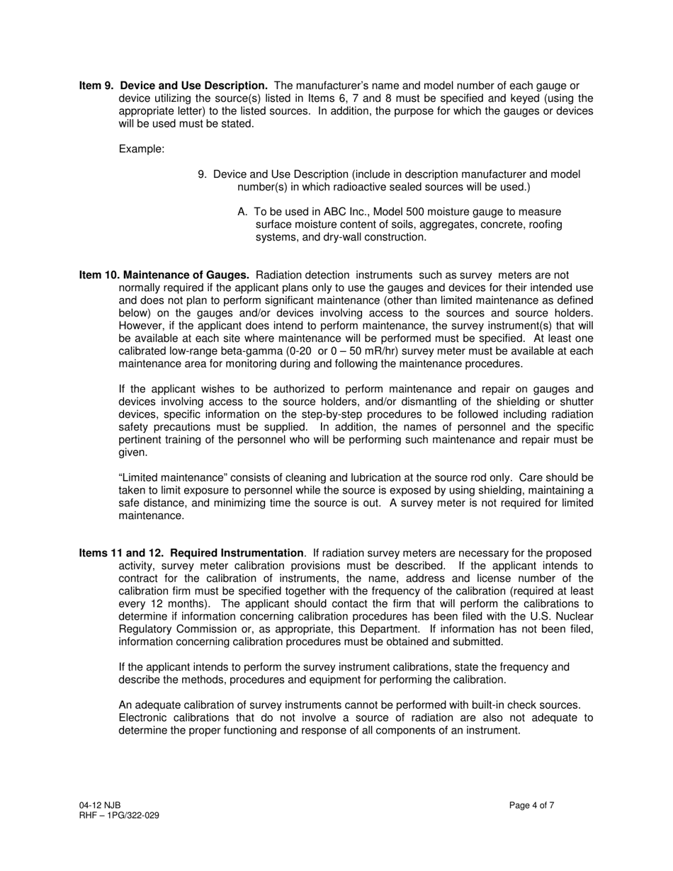 Download Instructions for Form RHF1PG, DOH Form 322029 Application