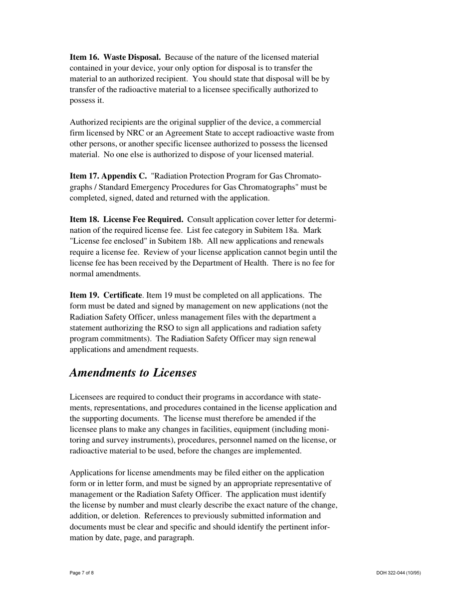 Instructions for Form RHF-1IR, DOH Form 322-047 Application for Radioactive Material License - Gas Chromatograph - Washington, Page 7