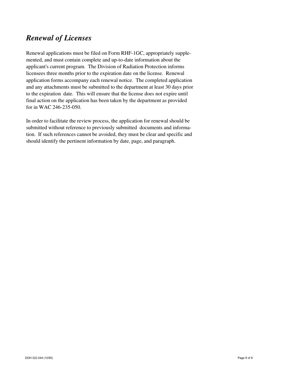 Instructions for Form RHF-1IR, DOH Form 322-047 Application for Radioactive Material License - Gas Chromatograph - Washington, Page 8