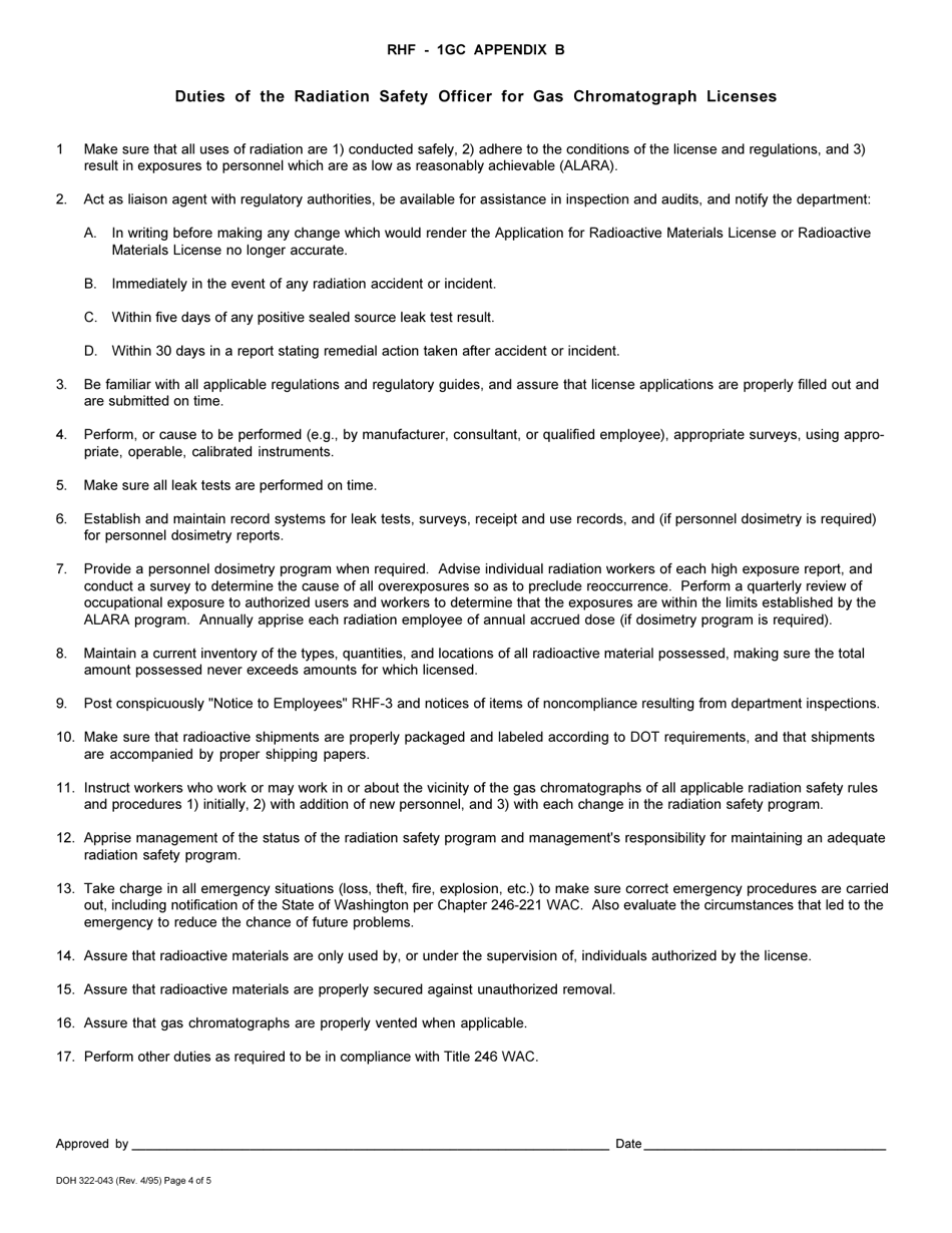 DOH Form 322-043 (RHF-IGC) Application for Radioactive Material License Gas Chromatograph - Washington, Page 4