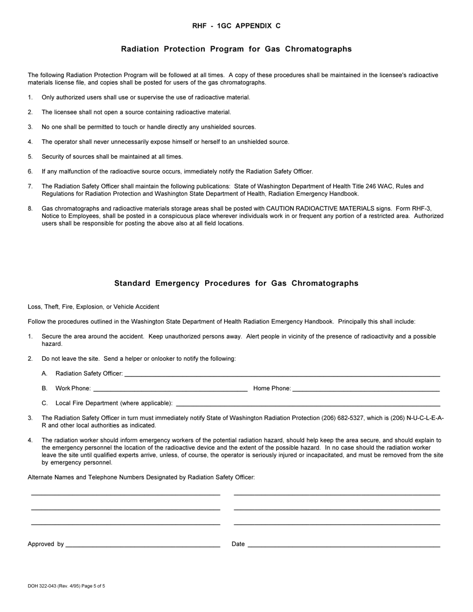 DOH Form 322-043 (RHF-IGC) Application for Radioactive Material License Gas Chromatograph - Washington, Page 5