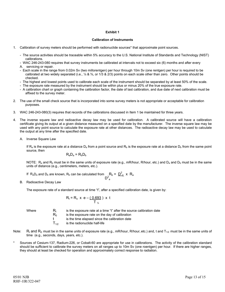 Instructions for DOH Form 322-046, RHF-1IR Application for Radioactive Material License Industrial Radiography - Washington, Page 13