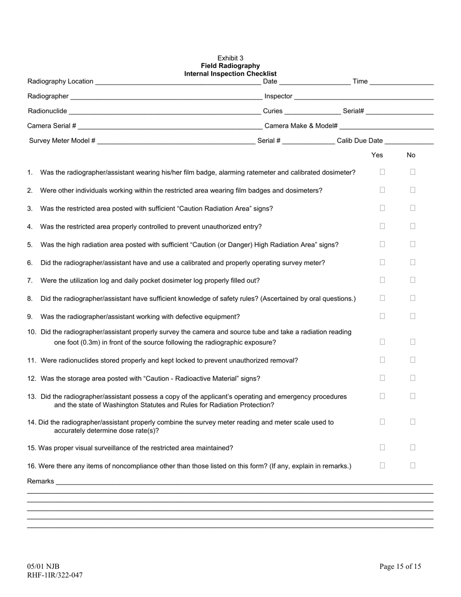 Instructions for DOH Form 322-046, RHF-1IR Application for Radioactive Material License Industrial Radiography - Washington, Page 15