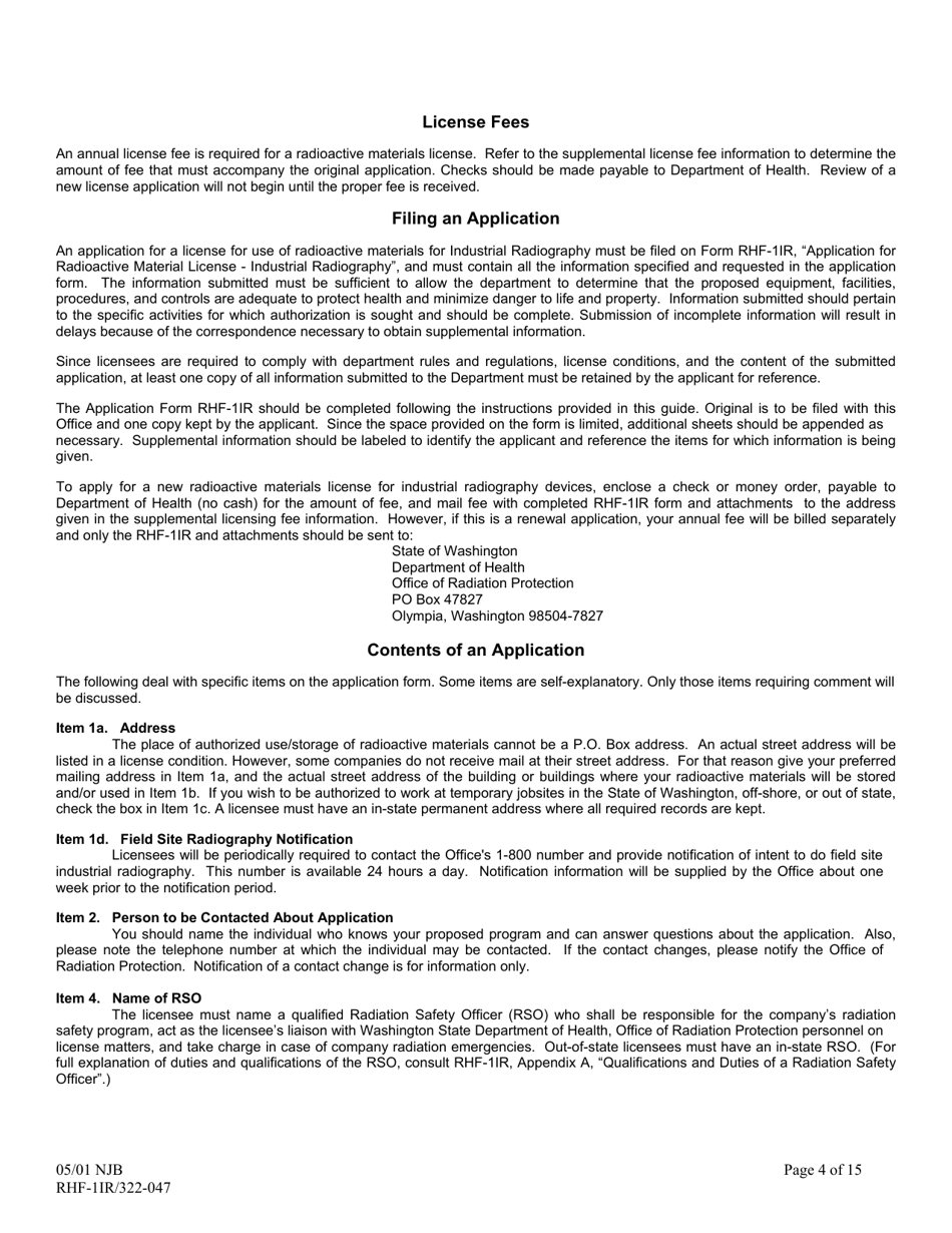 Instructions for DOH Form 322-046, RHF-1IR Application for Radioactive Material License Industrial Radiography - Washington, Page 4