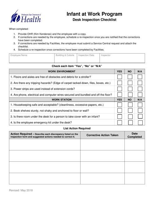 Desk Inspection Checklist - Infant at Work Program - Washington Download Pdf