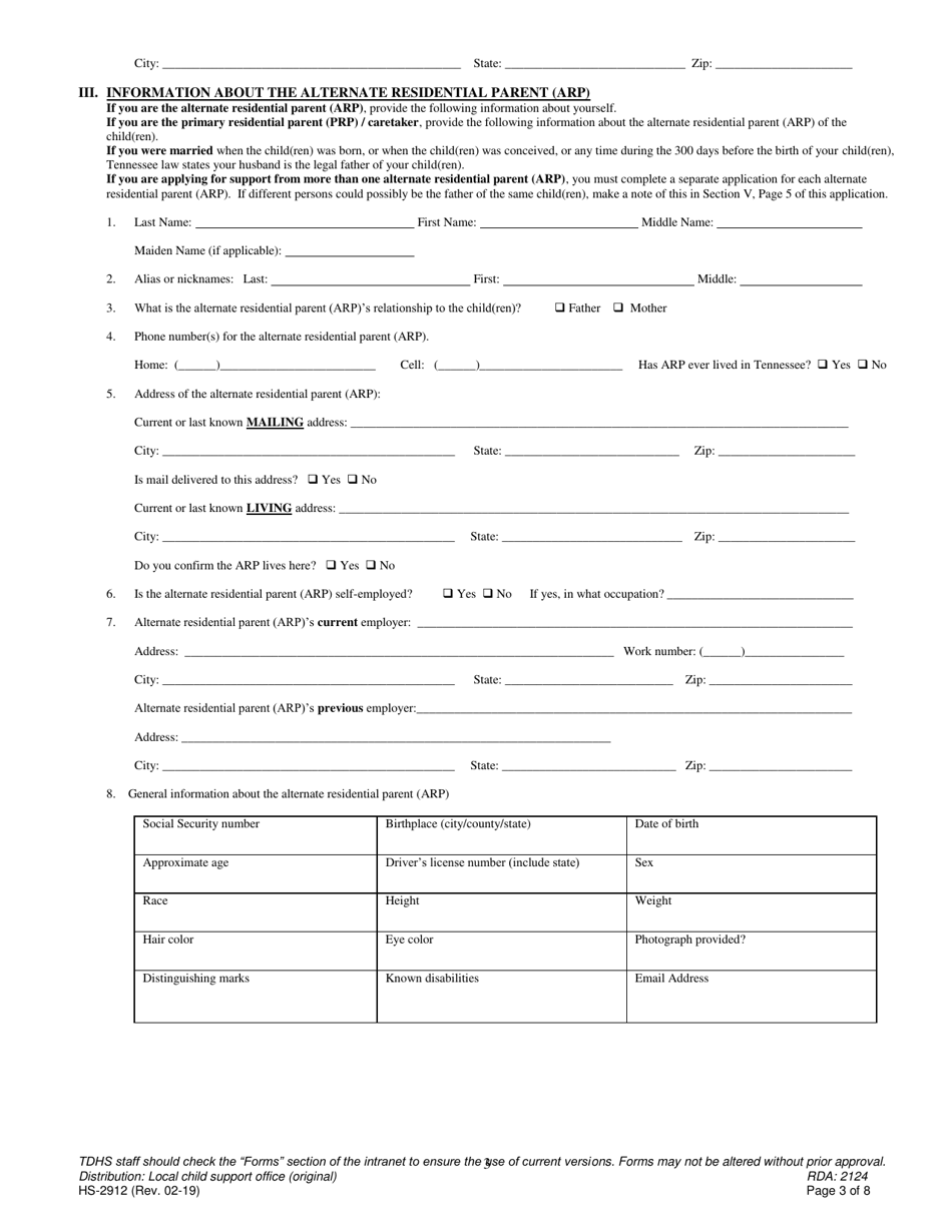 Form HS-2912 Application for Child Support Services - Tennessee, Page 4
