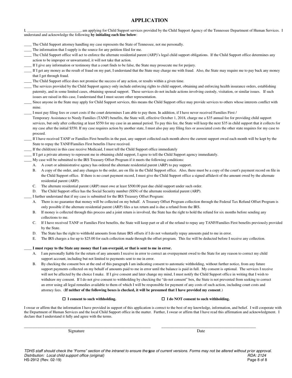 Form HS-2912 Application for Child Support Services - Tennessee, Page 9