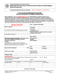 Form HS-2680 &quot;Adult Day Care Criminal/Juvenile History &amp; State Registry Review Disclosure&quot; - Tennessee