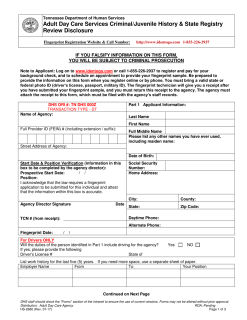 Form HS-2680  Printable Pdf