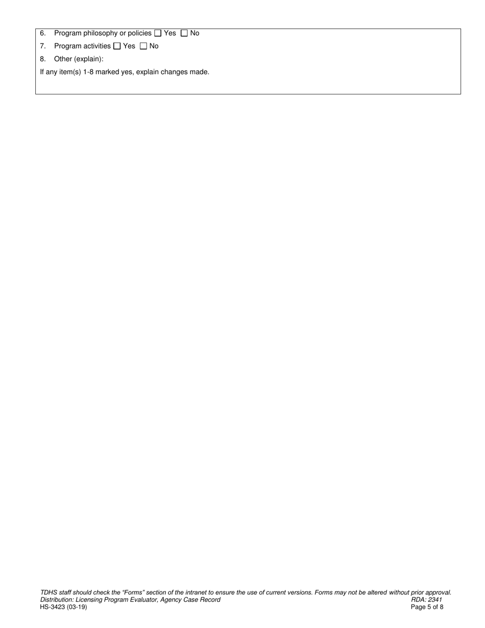 Form HS-3423 Application for a License to Operate an Adult Day Services Agency - Tennessee, Page 5