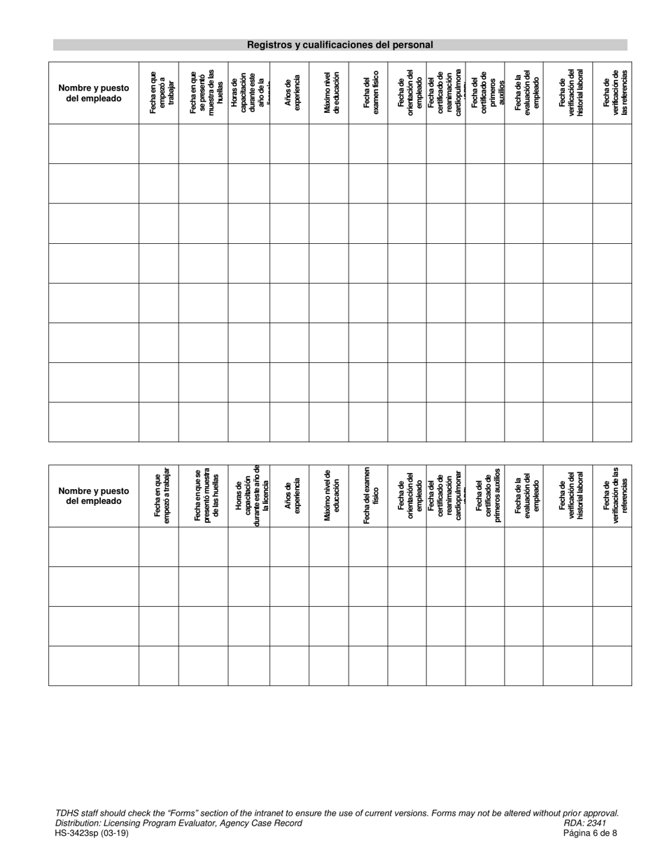 Formulario HS-3423SP Solicitud De Licencia Para Operar Una Agencia De Servicios Diurnos Para Adultos - Tennessee (Spanish), Page 6