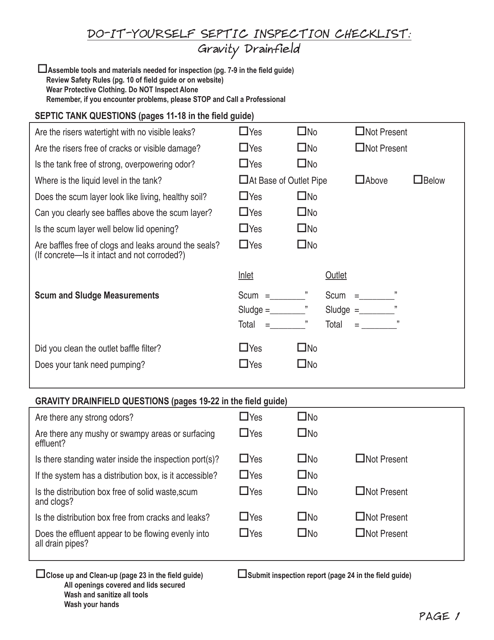 Do-It-Yourself Septic Inspection Checklist - Gravity Drainfield - Washington Download Pdf