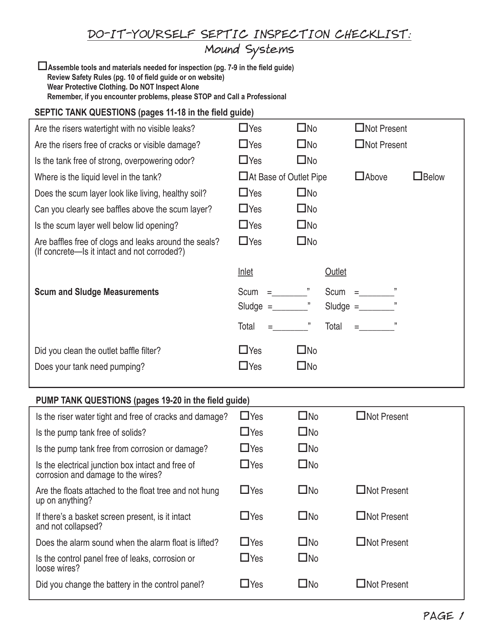 Do-It-Yourself Septic Inspection Checklist - Mound Systems - Washington Download Pdf