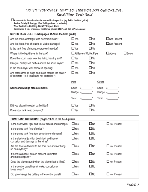 Do-It-Yourself Septic Inspection Checklist - Sandfilter Drainfield - Washington Download Pdf