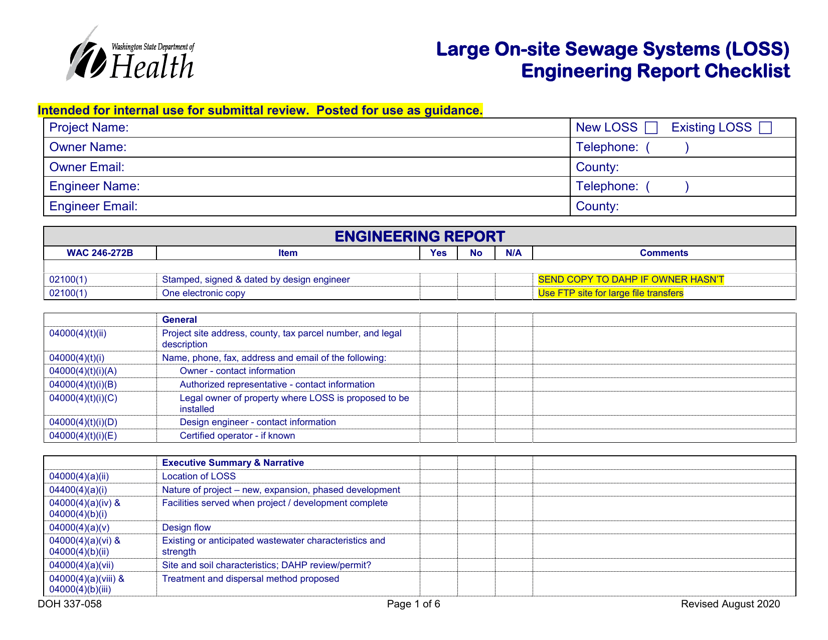 DOH Form 337-085 Large on-Site Sewage Systems (Loss) Engineering Report Checklist - Washington