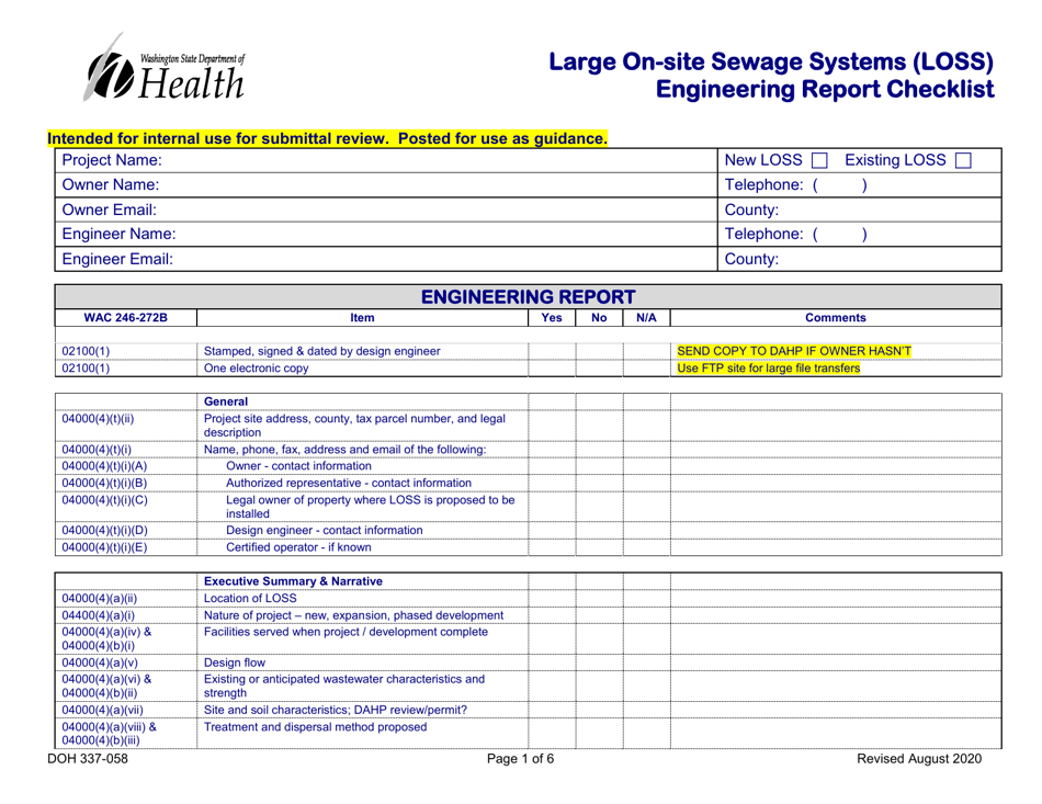 DOH Form 337-085 Large on-Site Sewage Systems (Loss) Engineering Report Checklist - Washington, Page 1