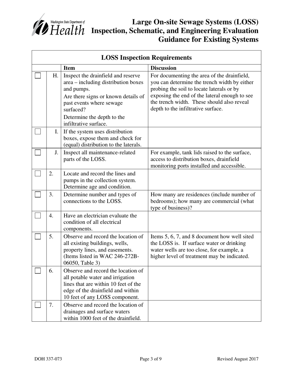 DOH Form 337-073 Large on-Site Sewage Systems (Loss) Inspection, Schematic, and Engineering Evaluation Guidance for Existing Systems - Washington, Page 3