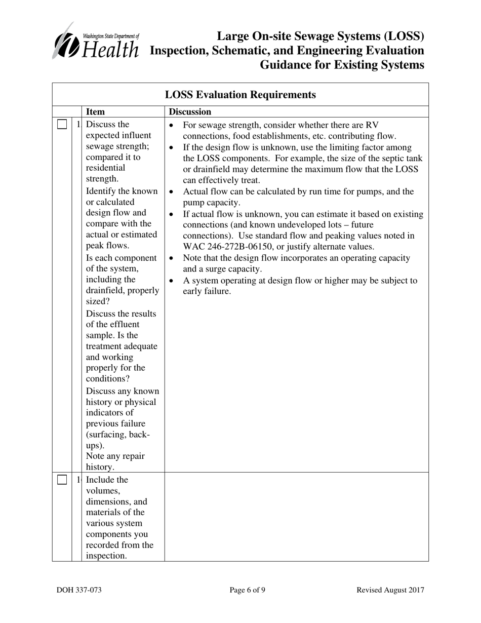 DOH Form 337-073 Large on-Site Sewage Systems (Loss) Inspection, Schematic, and Engineering Evaluation Guidance for Existing Systems - Washington, Page 6