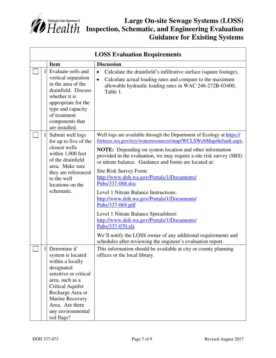 DOH Form 337-073 Large on-Site Sewage Systems (Loss) Inspection, Schematic, and Engineering Evaluation Guidance for Existing Systems - Washington, Page 7