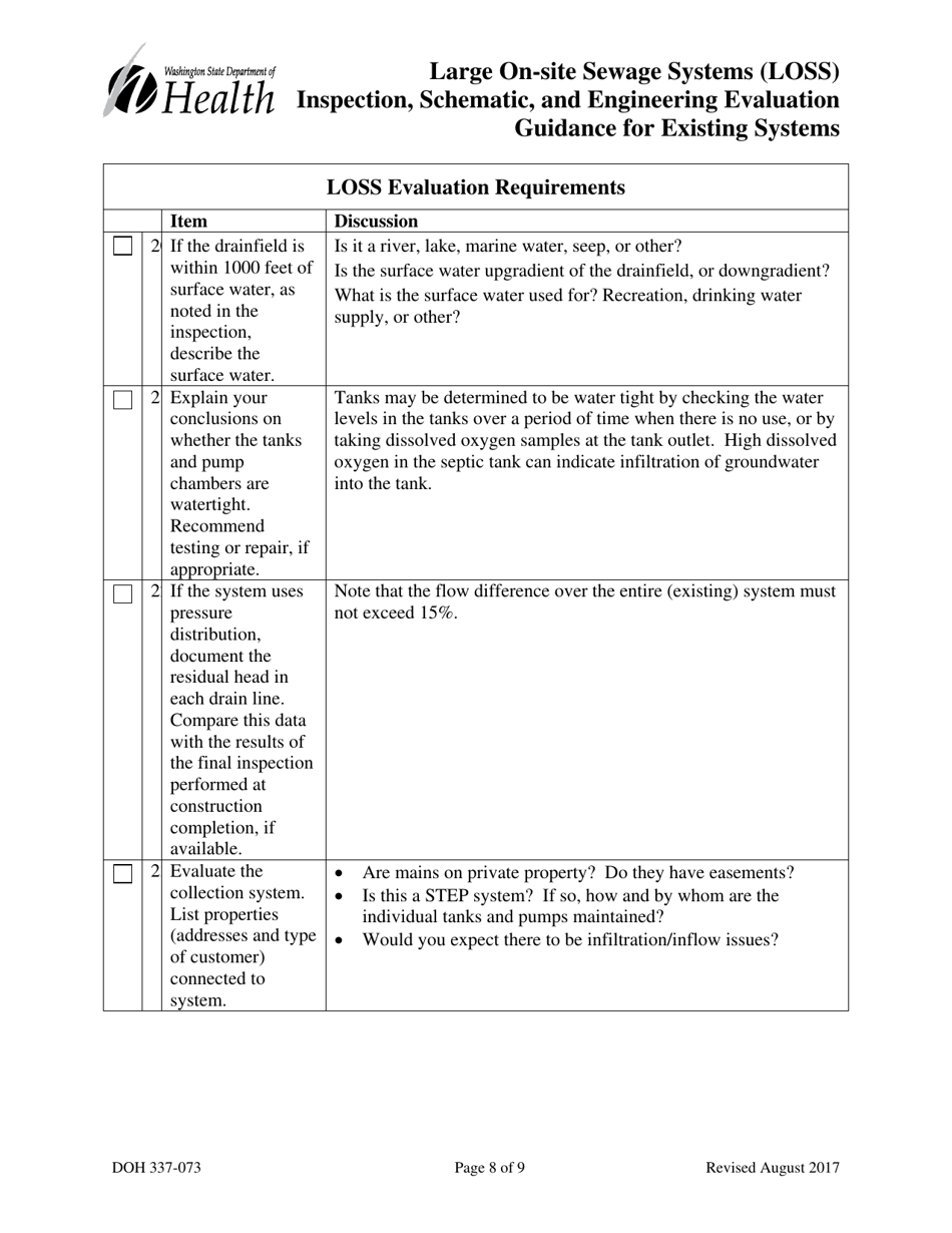 DOH Form 337-073 Large on-Site Sewage Systems (Loss) Inspection, Schematic, and Engineering Evaluation Guidance for Existing Systems - Washington, Page 8
