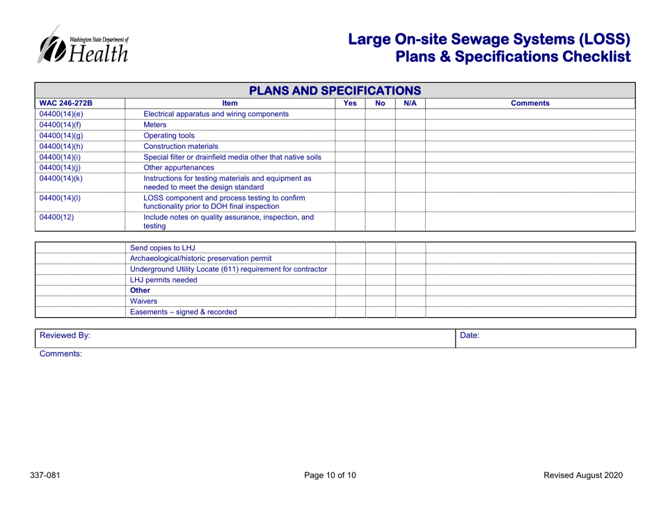 DOH Form 337-081 Large on-Site Sewage Systems (Loss) Plans  Specifications Checklist - Washington, Page 10