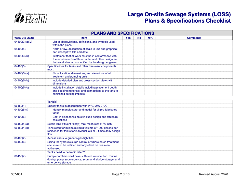 DOH Form 337-081 Large on-Site Sewage Systems (Loss) Plans  Specifications Checklist - Washington, Page 2
