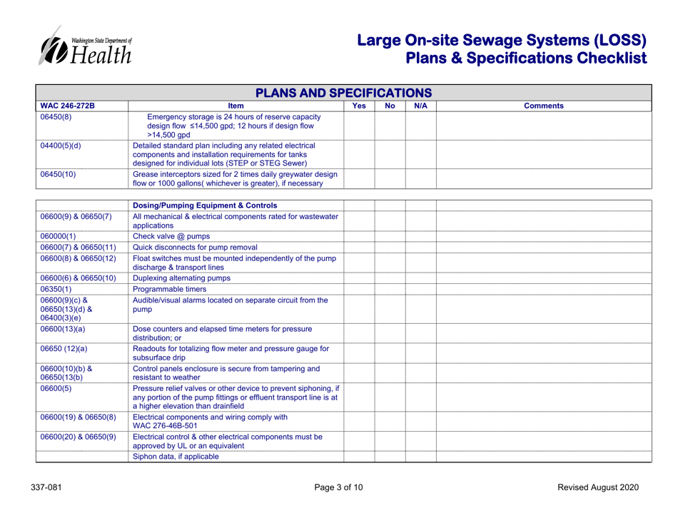DOH Form 337-081 Large on-Site Sewage Systems (Loss) Plans  Specifications Checklist - Washington, Page 3