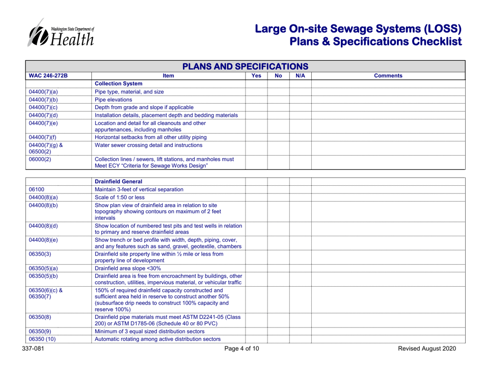 DOH Form 337-081 Large on-Site Sewage Systems (Loss) Plans  Specifications Checklist - Washington, Page 4
