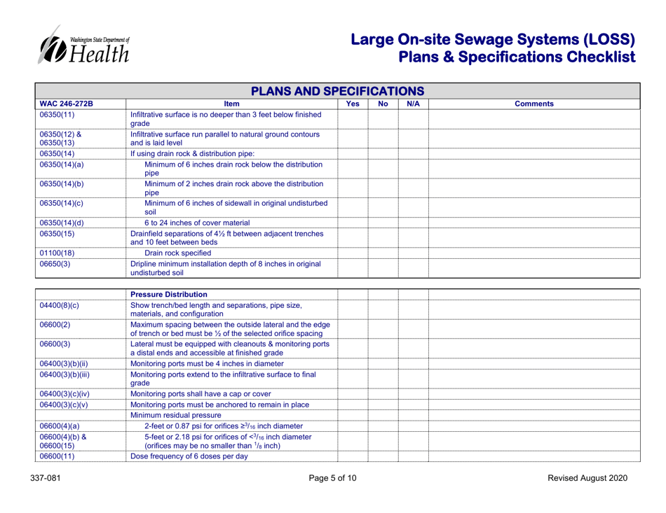 DOH Form 337-081 Large on-Site Sewage Systems (Loss) Plans  Specifications Checklist - Washington, Page 5