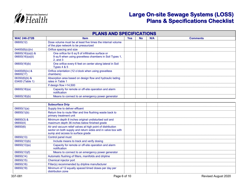 DOH Form 337-081 Large on-Site Sewage Systems (Loss) Plans  Specifications Checklist - Washington, Page 6