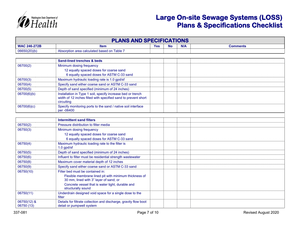 DOH Form 337-081 Large on-Site Sewage Systems (Loss) Plans  Specifications Checklist - Washington, Page 7